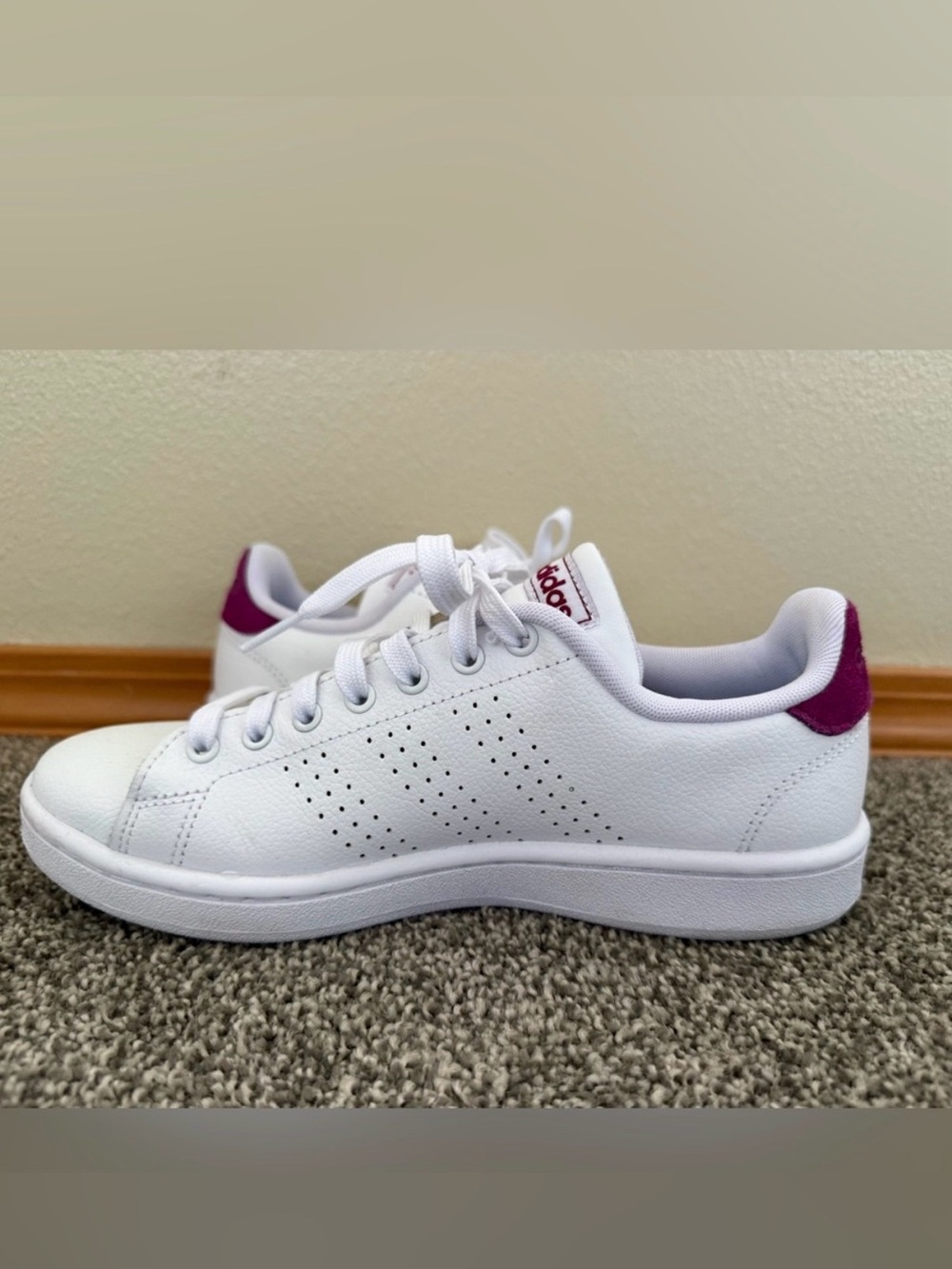 adidas Women's White Sneakers with Magenta Heel Accent